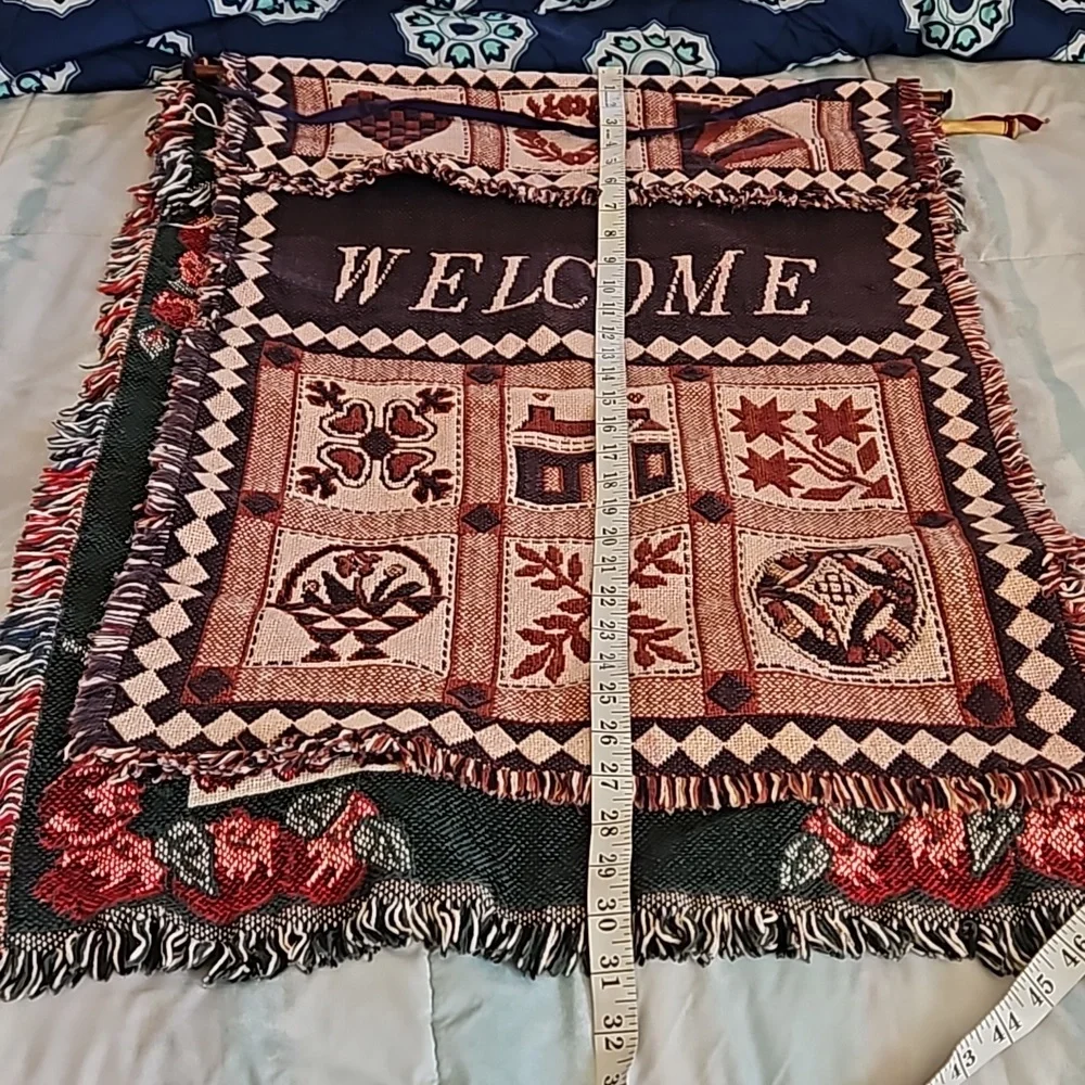 Vintage 90's Apples and Welcome Knit Tapestry Wall Hangings